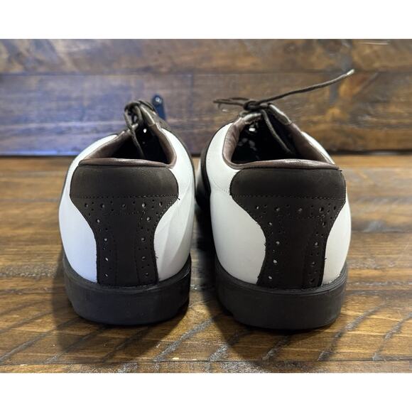 FJ FootJoy DryJoys Golf Shoes Mens Size 9.5M White Brown Leather Classic 53713 - Picture 4 of 9